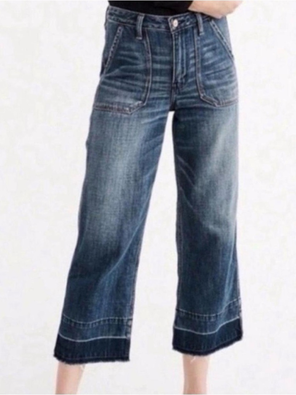 Abercrombie & Fitch Dark Blue Cropped Wide-Leg Jeans
